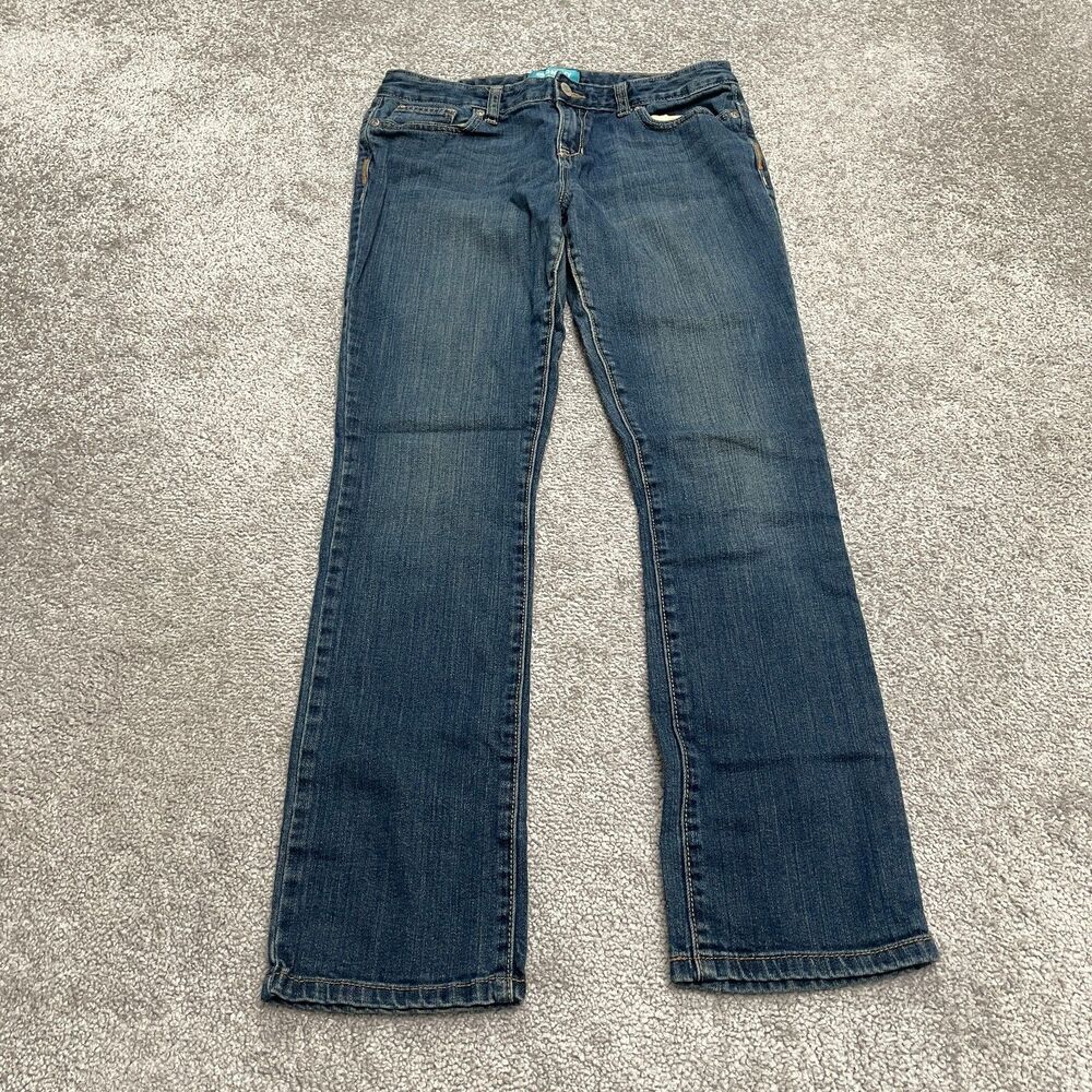 Old Navy Skinny Denim Jeans Juniors Plus 14 Blue Shiny Dark Worn Straight 29x28
